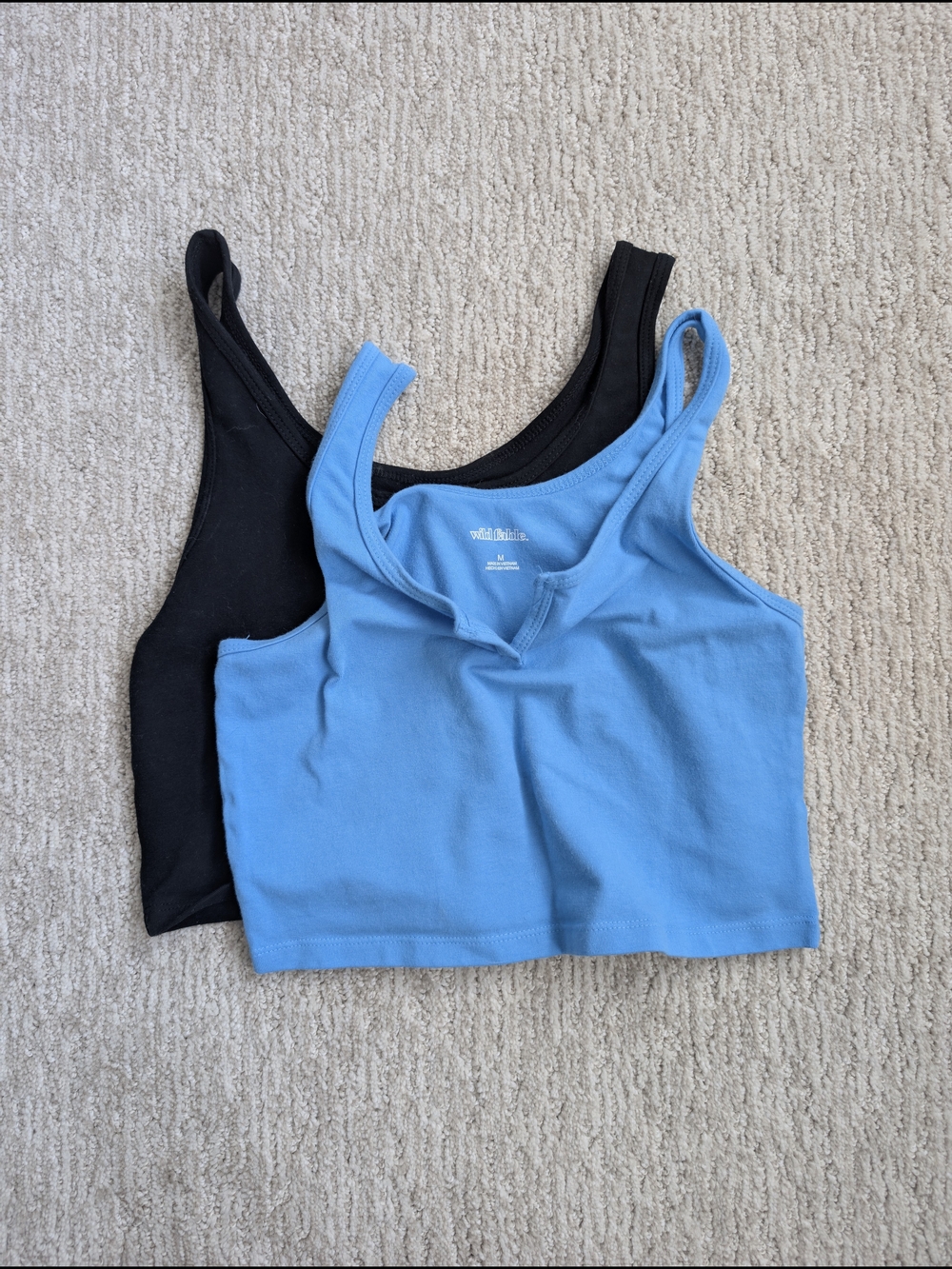Women's Blue & Black Ribbed Tank Crop Top Set